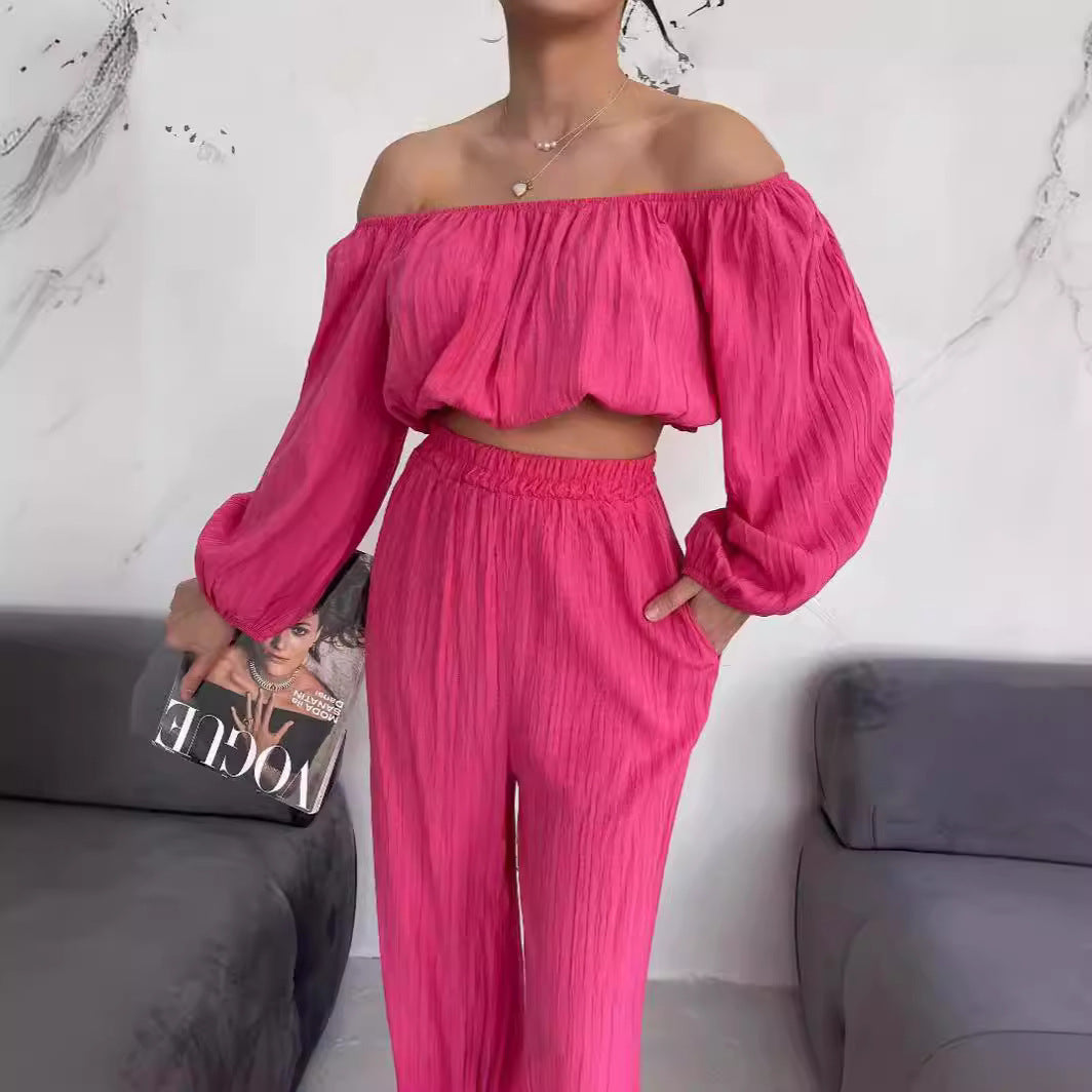 Chaunte | Tweedelige Zomer Set Dames - Off-Shoulder Crop Top & Wijde Broek