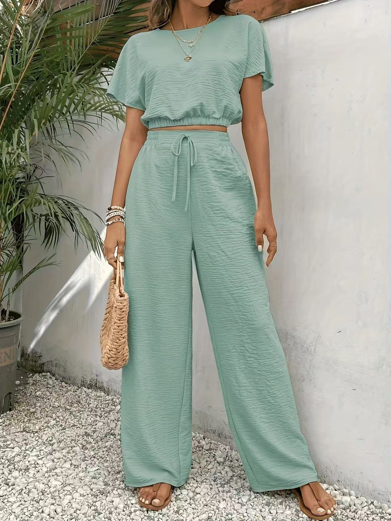 Kay | Tweedelige Set voor Dames - Crop Top met Wijde Broek