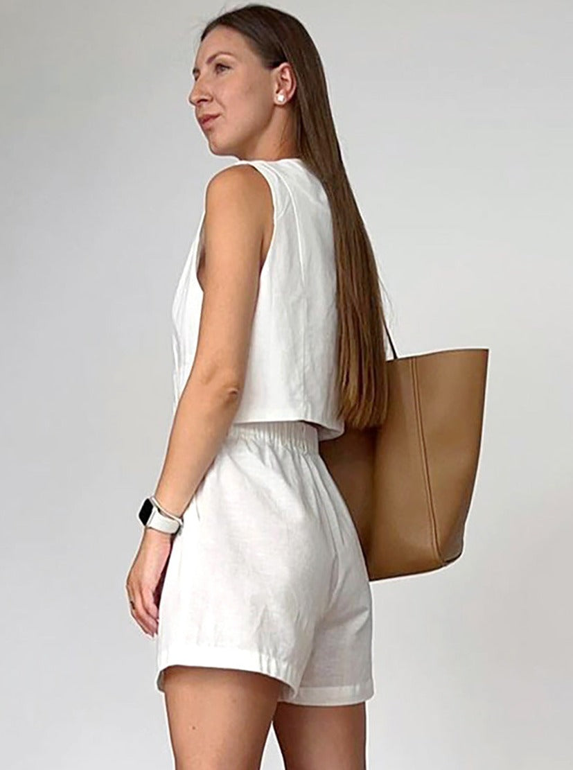 Josa | Linnen Tweedelige Set Dames – Blouse met Knoopsluiting & Korte Broek