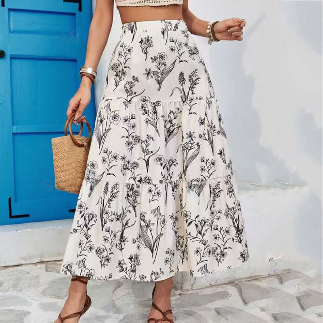 Roanne | Luchtige Bloemenprint Midi Rok