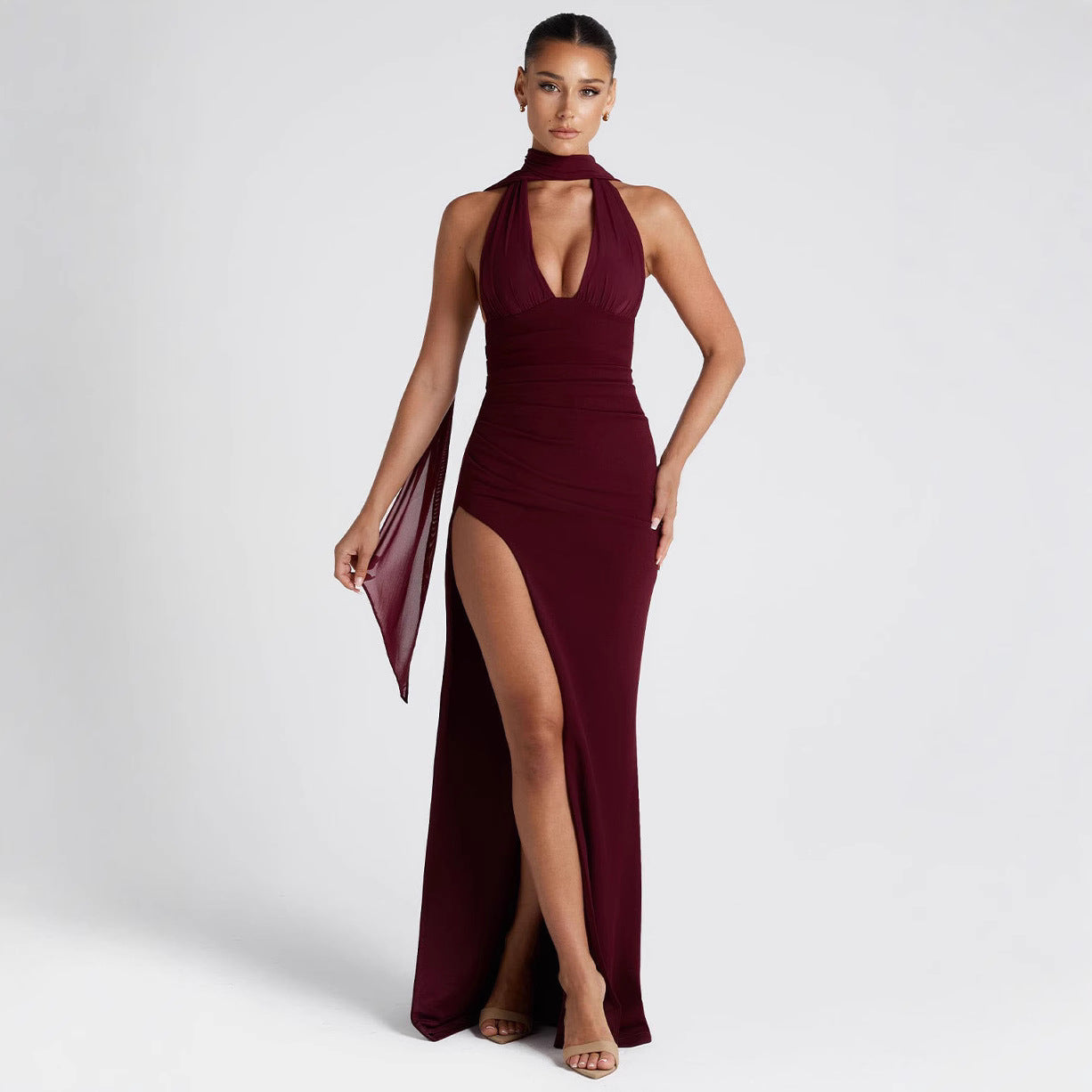 Shylah | Halter Maxi Avondjurk met Split