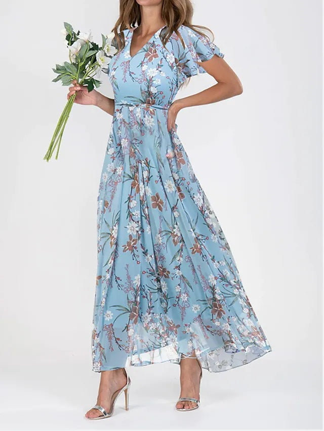 Loraina | Elegante Bloemige Chiffon Jurk
