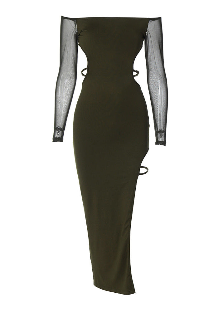 Zyra | Off-Shoulder Ruches Jurk met Split – Elegant & Vrouwelijk