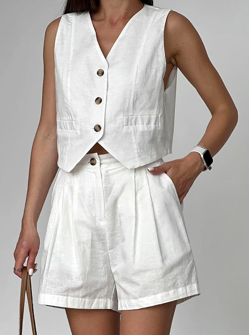 Josa | Linnen Tweedelige Set Dames – Blouse met Knoopsluiting & Korte Broek