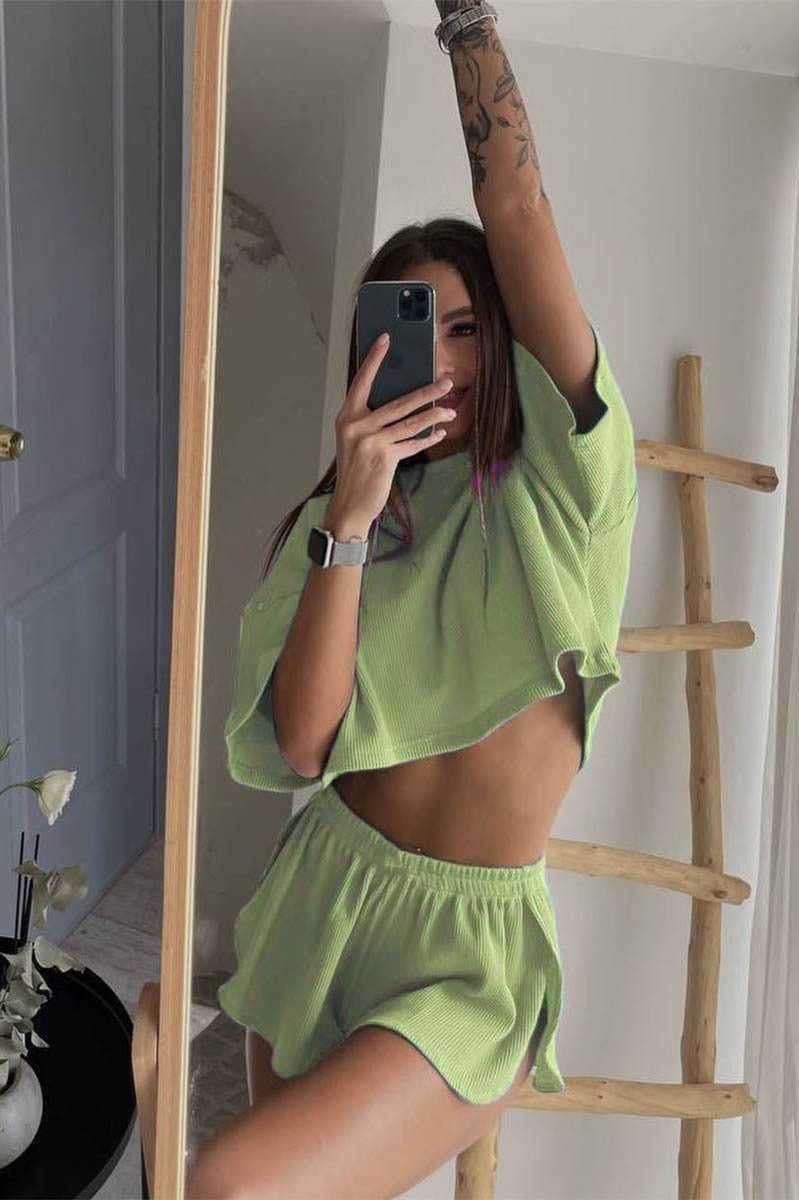 Jema | Dames Comfy Loungewear Set – Wafelstof Top & Short – Casual