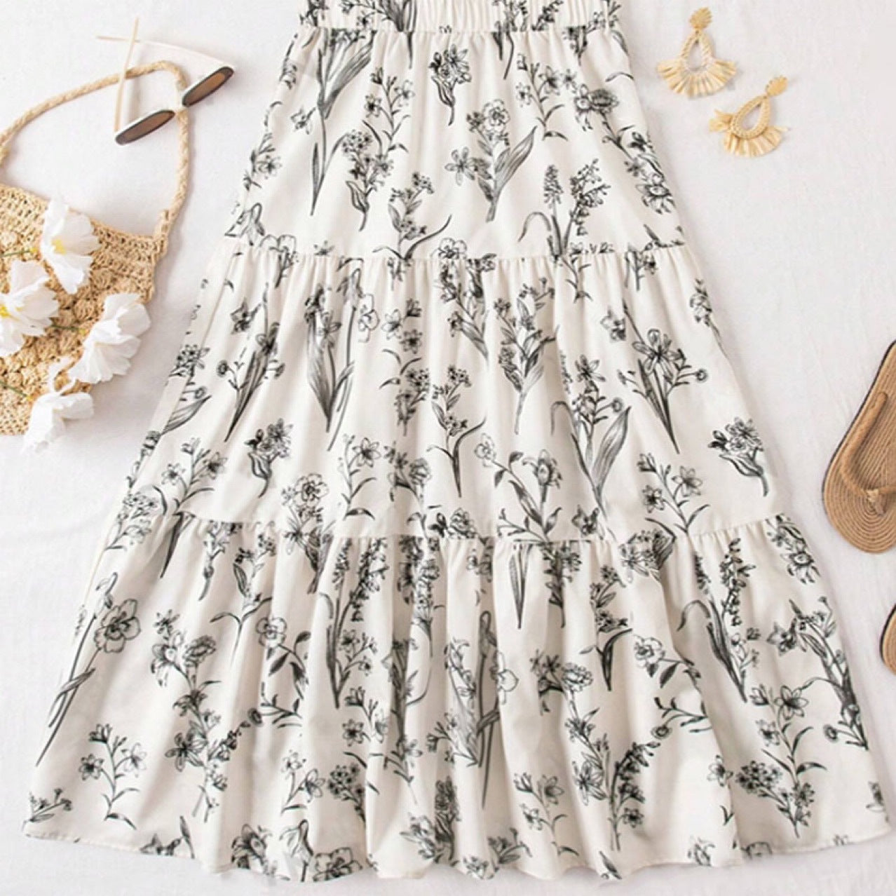 Roanne | Luchtige Bloemenprint Midi Rok