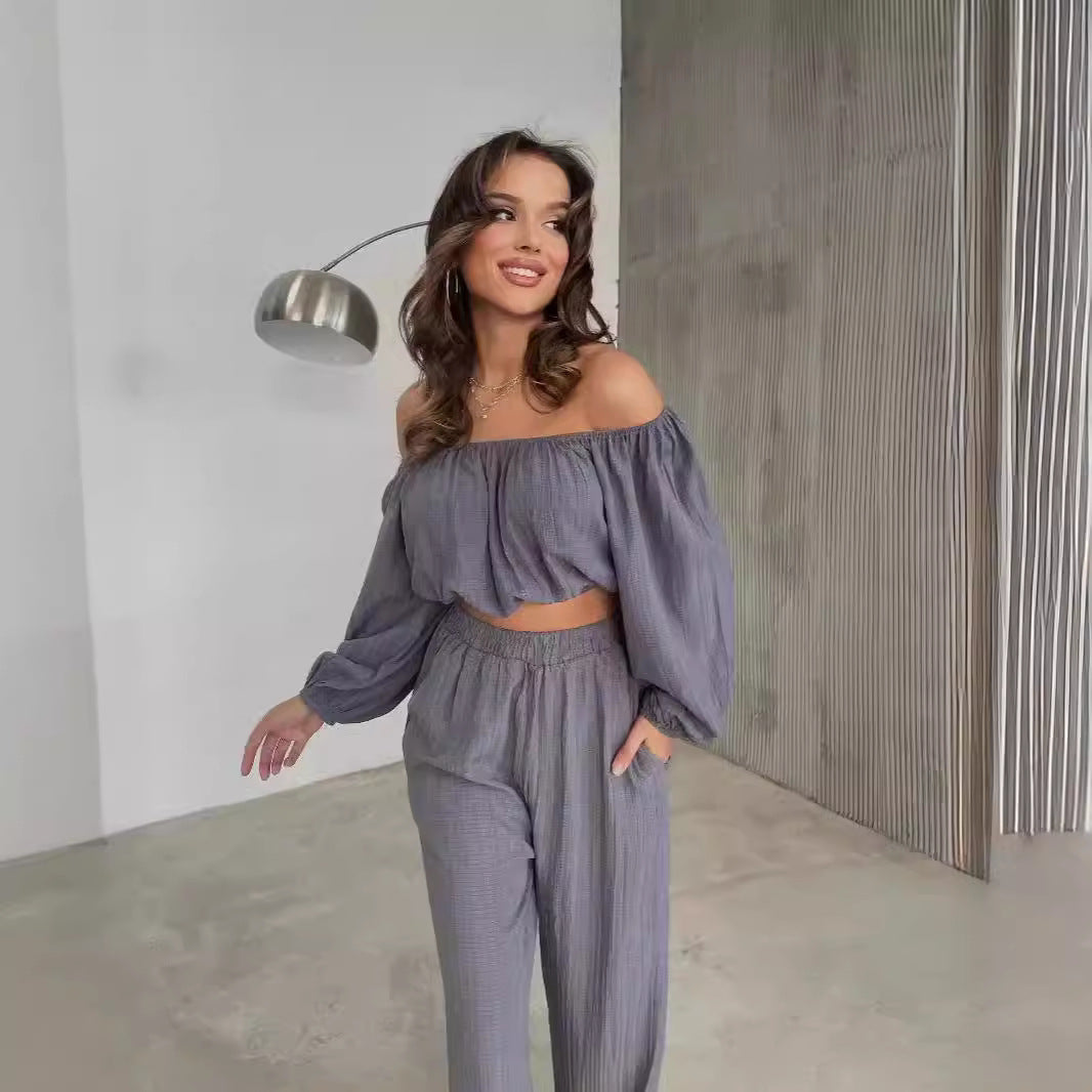 Chaunte | Tweedelige Zomer Set Dames - Off-Shoulder Crop Top & Wijde Broek