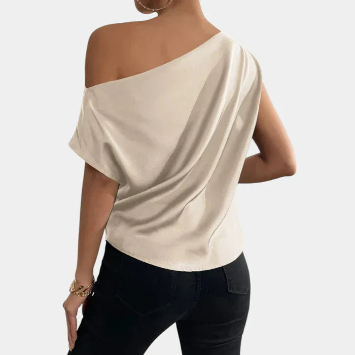 Abigail | Trendy Beige Off-Shoulder Top