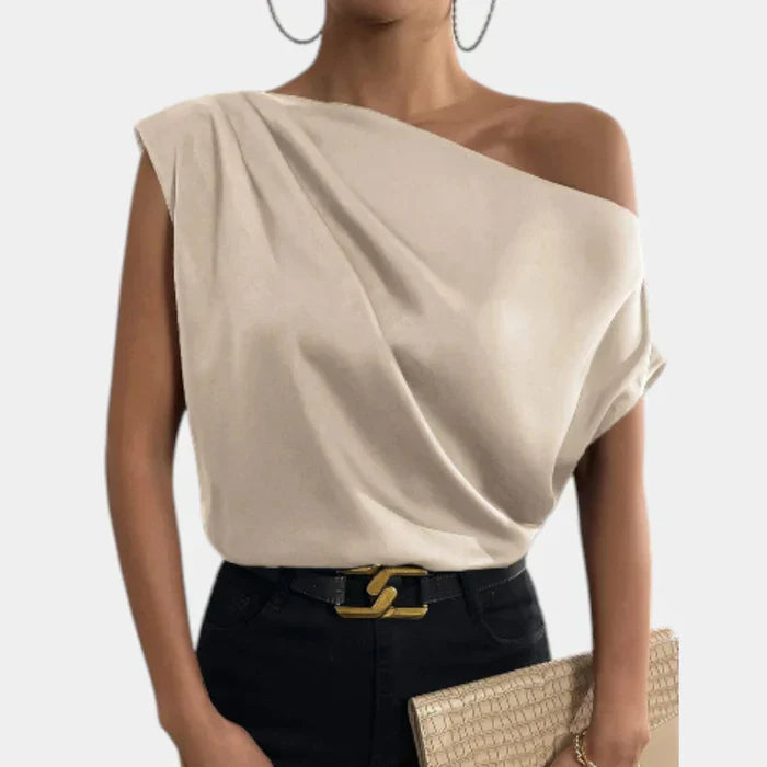 Abigail | Trendy Beige Off-Shoulder Top
