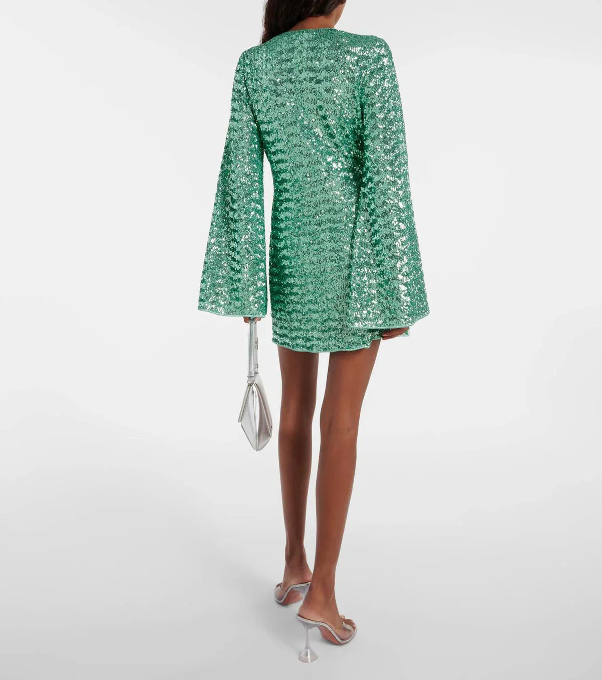 Valerie | Glitter Mini Jurk - V-hals & Wijde Mouwen