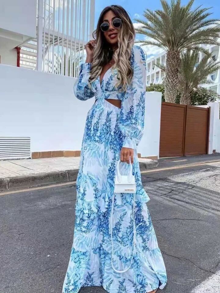 Vitalia | Luchtige Maxi Jurk met Tropische Print en Cut-outs