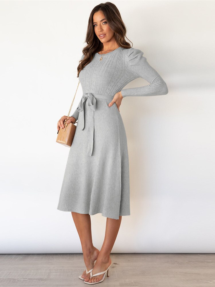Elegante Midi Damesjurk met Lange Mouwen