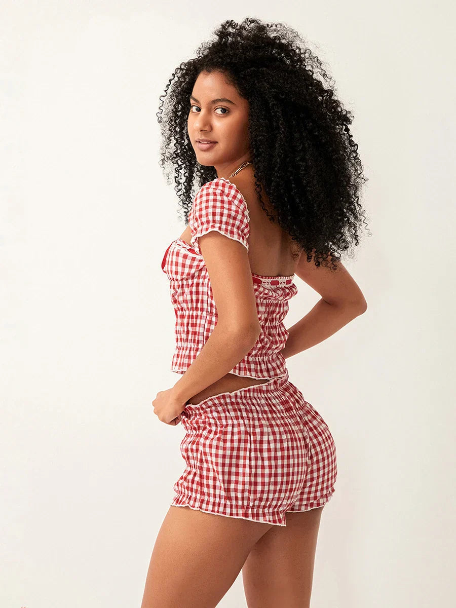 Gingham | Trendy Off-Shoulder Co-ord Set