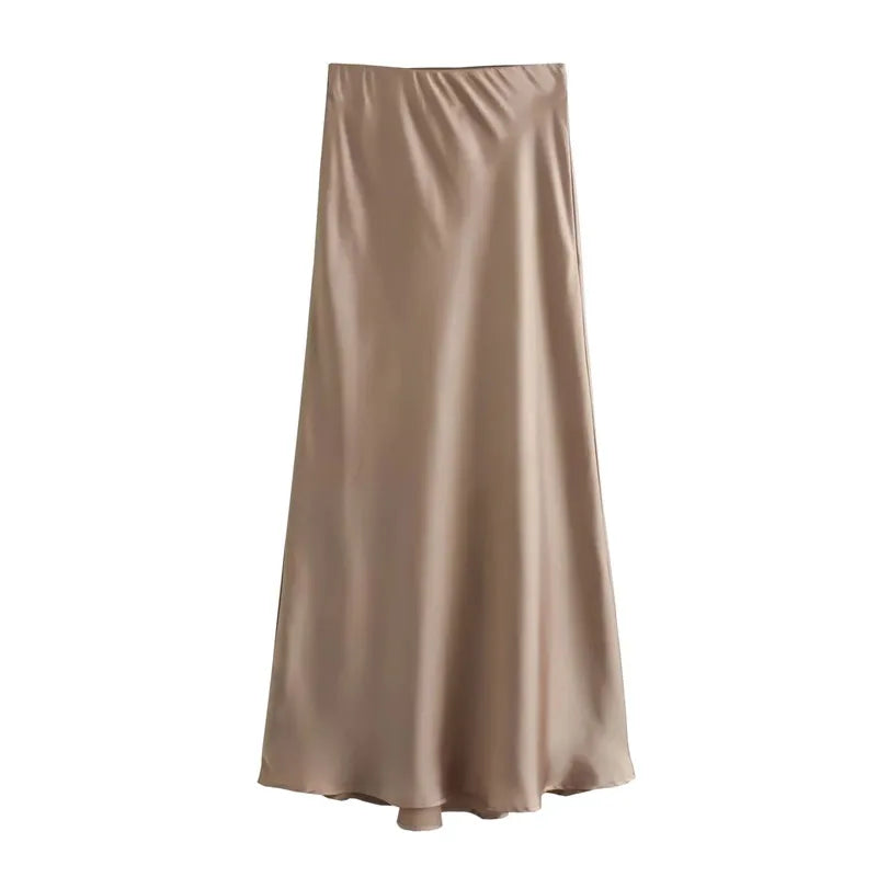 Audrey | Satijnen Look Lange Rok met Hoge Taille – Elegant & Glanzend