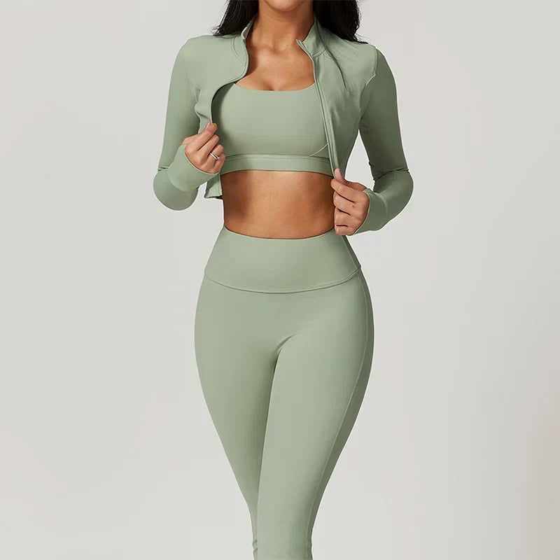 Jolee | 3-Delige Sportset Dames - Cropped Vest, Sport BH en High-Waist Legging