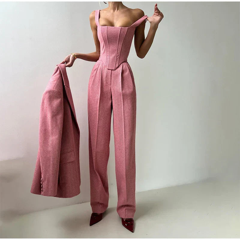 Comfy 3-Delige Set voor Dames - Blazer, Broek en Corset Top