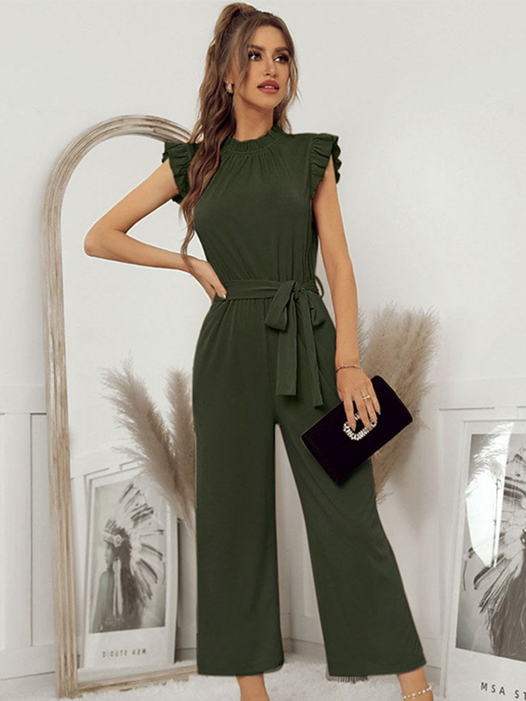 Elegante Dames Jumpsuit – Ruches & Wijde Pijpen Met Riem
