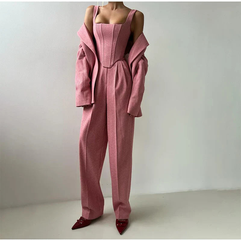 Comfy 3-Delige Set voor Dames - Blazer, Broek en Corset Top