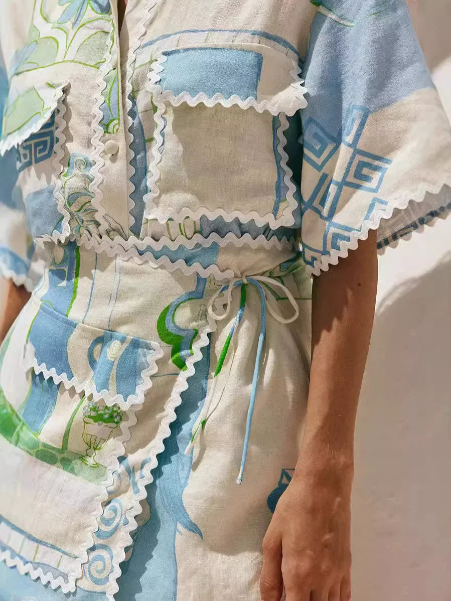 Barbara | Tweedelige Dames Set – Zomer Set met Uniek Patchwork