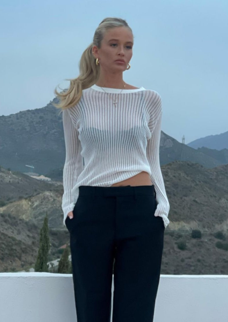 Rylee | Rib Gebreide Top met Ladder Design en Lange Mouwen