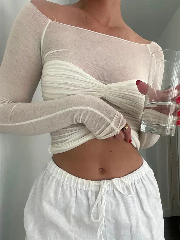 Elegante Off-Shoulder Crop Top met Lange Mouwen
