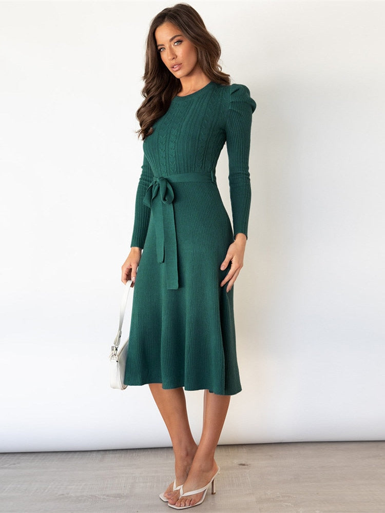 Elegante Midi Damesjurk met Lange Mouwen