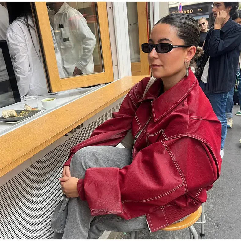 Noa | Oversized Rode Leren Jas
