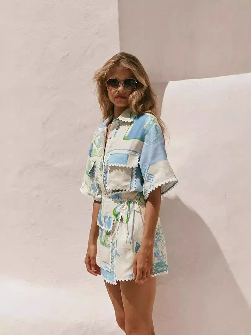 Barbara | Tweedelige Dames Set – Zomer Set met Uniek Patchwork