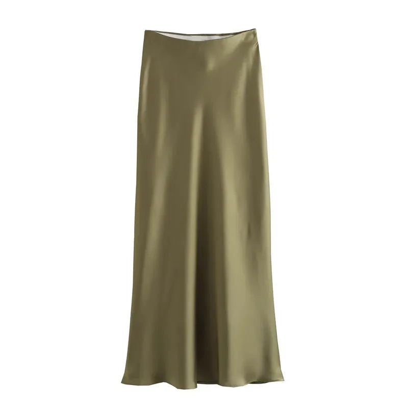 Audrey | Satijnen Look Lange Rok met Hoge Taille – Elegant & Glanzend
