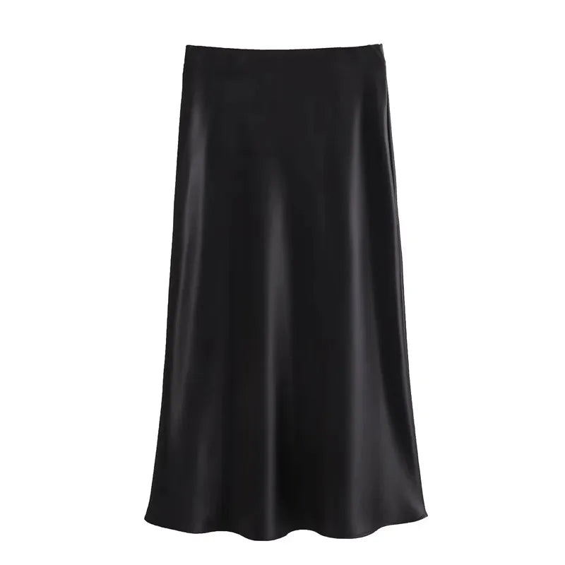 Audrey | Satijnen Look Lange Rok met Hoge Taille – Elegant & Glanzend