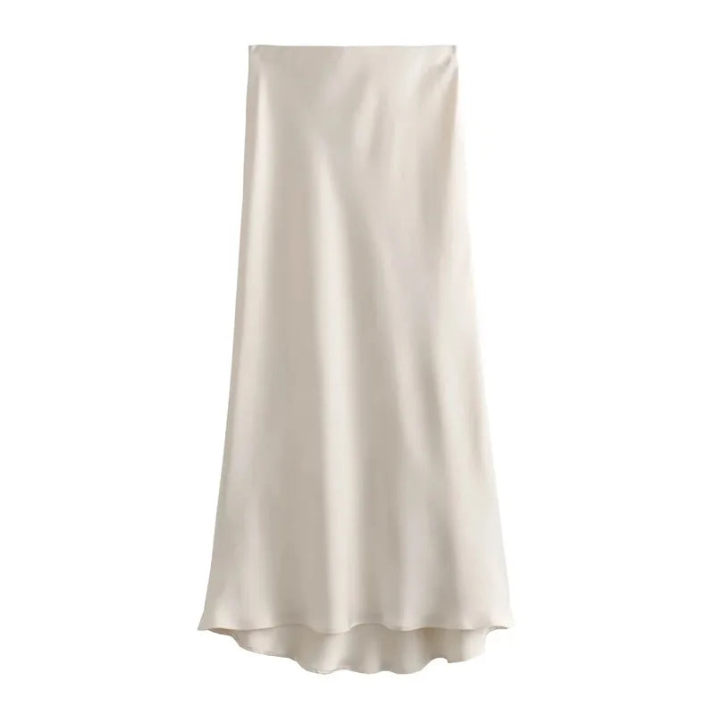 Audrey | Satijnen Look Lange Rok met Hoge Taille – Elegant & Glanzend