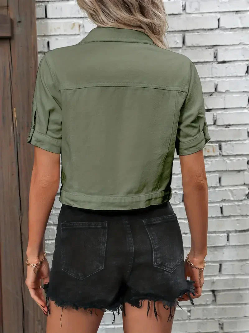Jinthe | Casual Denim Spijkerjack met Korte Mouwen