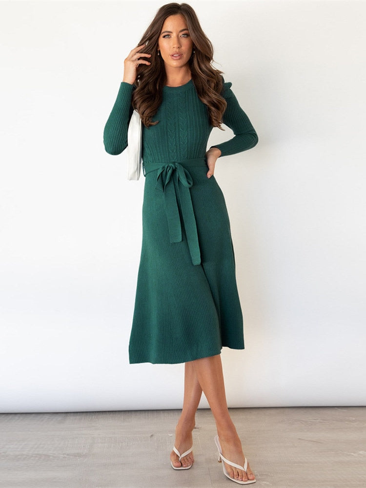 Elegante Midi Damesjurk met Lange Mouwen