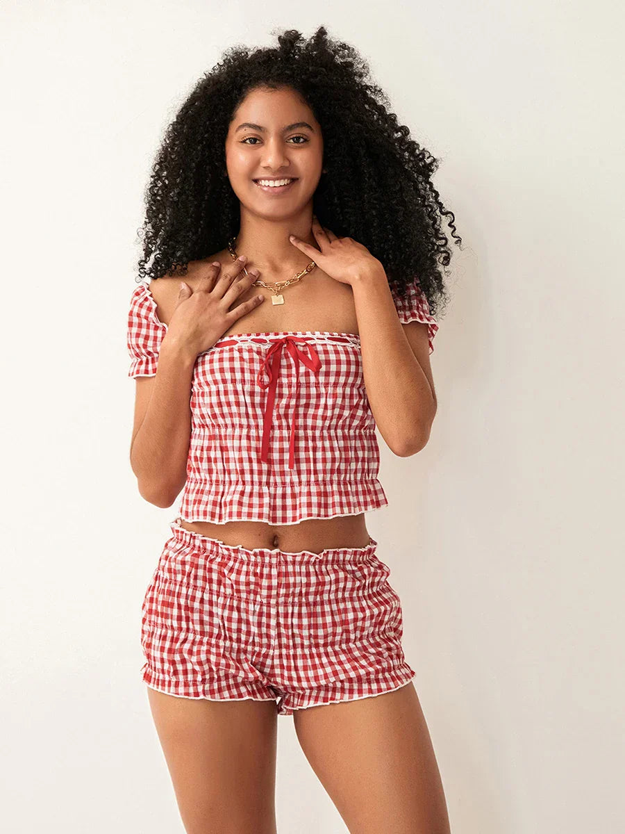 Gingham | Trendy Off-Shoulder Co-ord Set