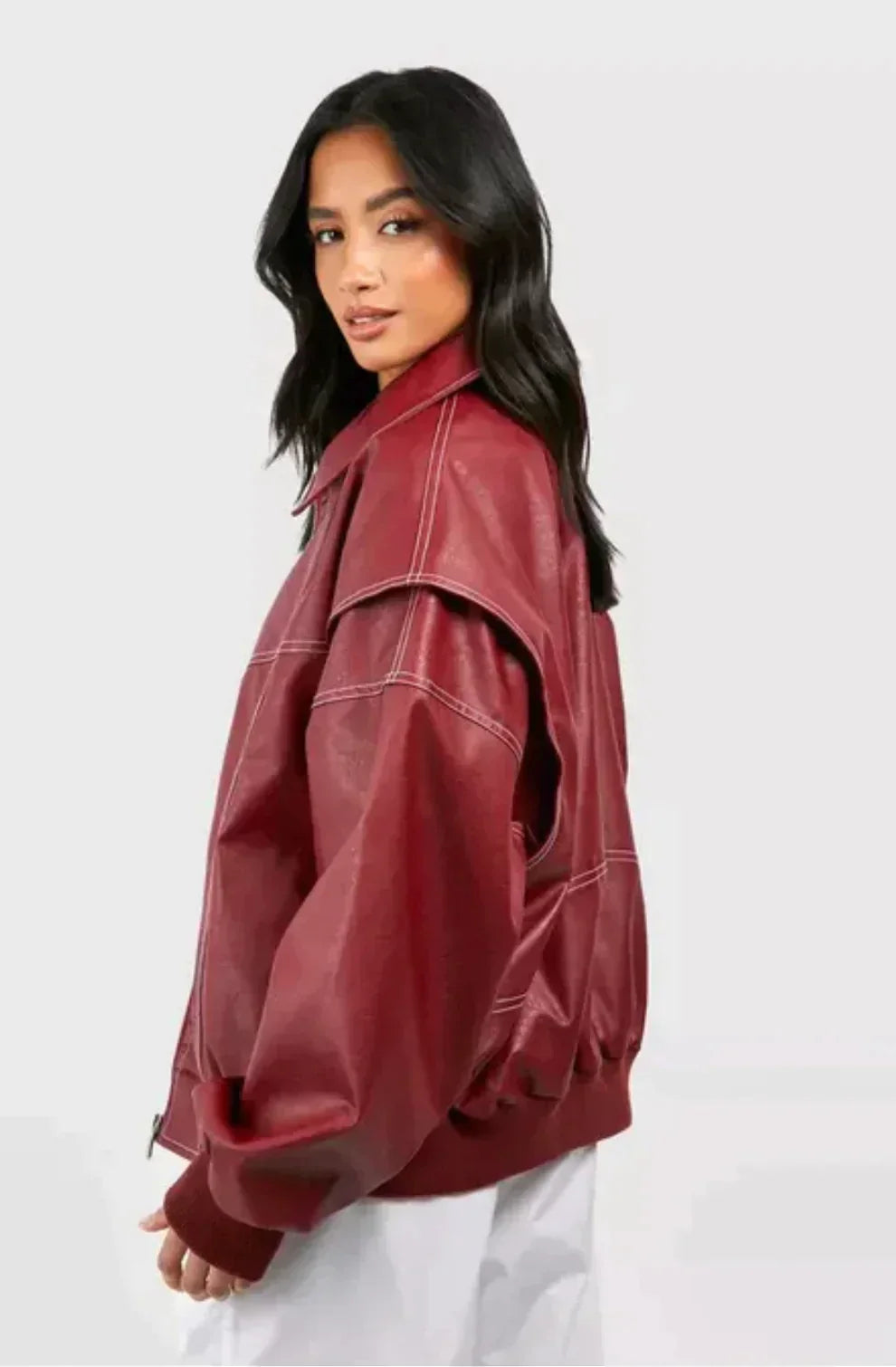 Noa | Oversized Rode Leren Jas