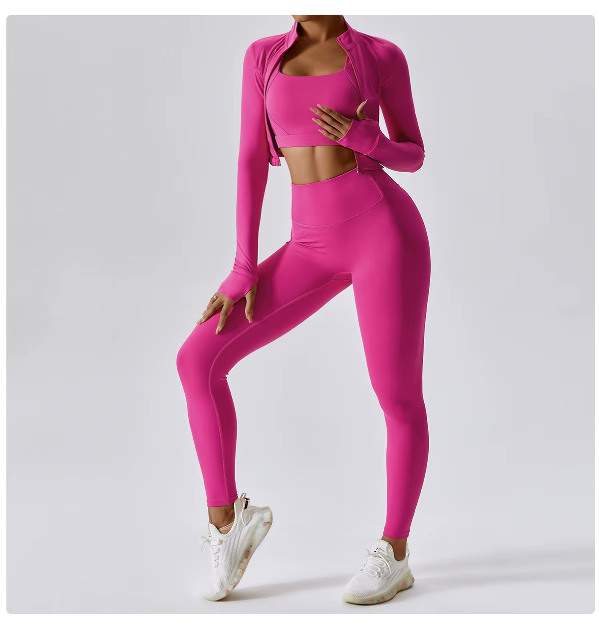 Jolee | 3-Delige Sportset Dames - Cropped Vest, Sport BH en High-Waist Legging