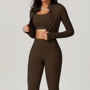 Jolee | 3-Delige Sportset Dames - Cropped Vest, Sport BH en High-Waist Legging