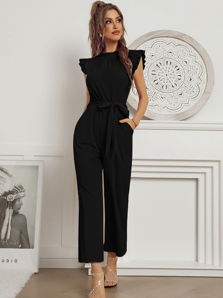 Elegante Dames Jumpsuit – Ruches & Wijde Pijpen Met Riem