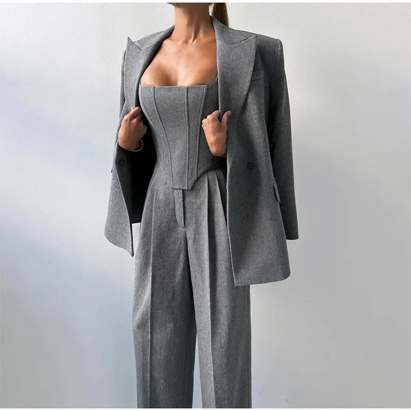 Comfy 3-Delige Set voor Dames - Blazer, Broek en Corset Top