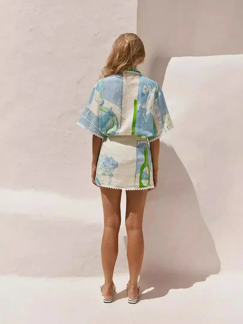 Barbara | Tweedelige Dames Set – Zomer Set met Uniek Patchwork