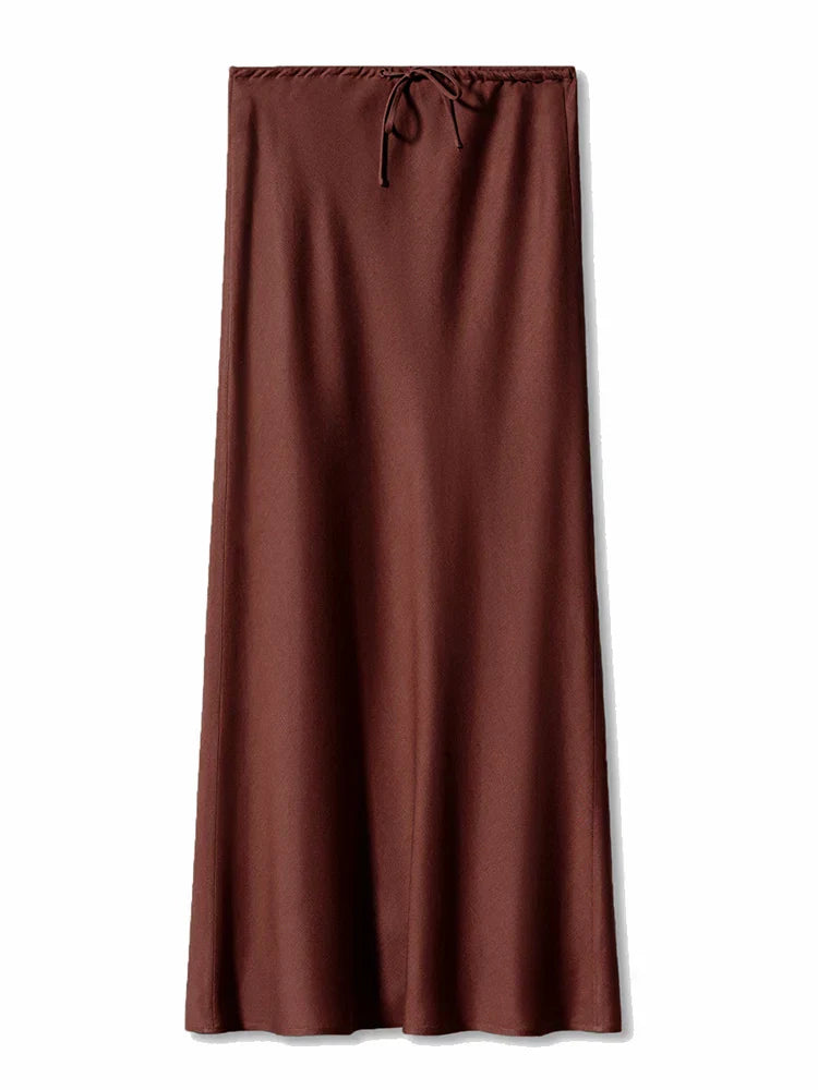 Cherisse | Dames Maxi Rok Satijn Verstelbare Taille Elegante Flow