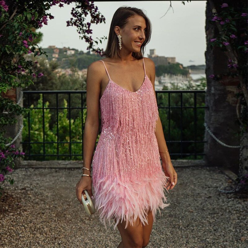 Sienna | Dames Cocktailjurk - Glamour met Pailletten en Spaghettibandjes 8