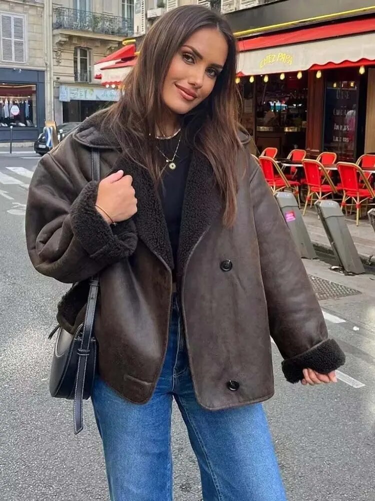 Aira | Biker Look Winterjas met Teddy Voering – Warm & Stoer