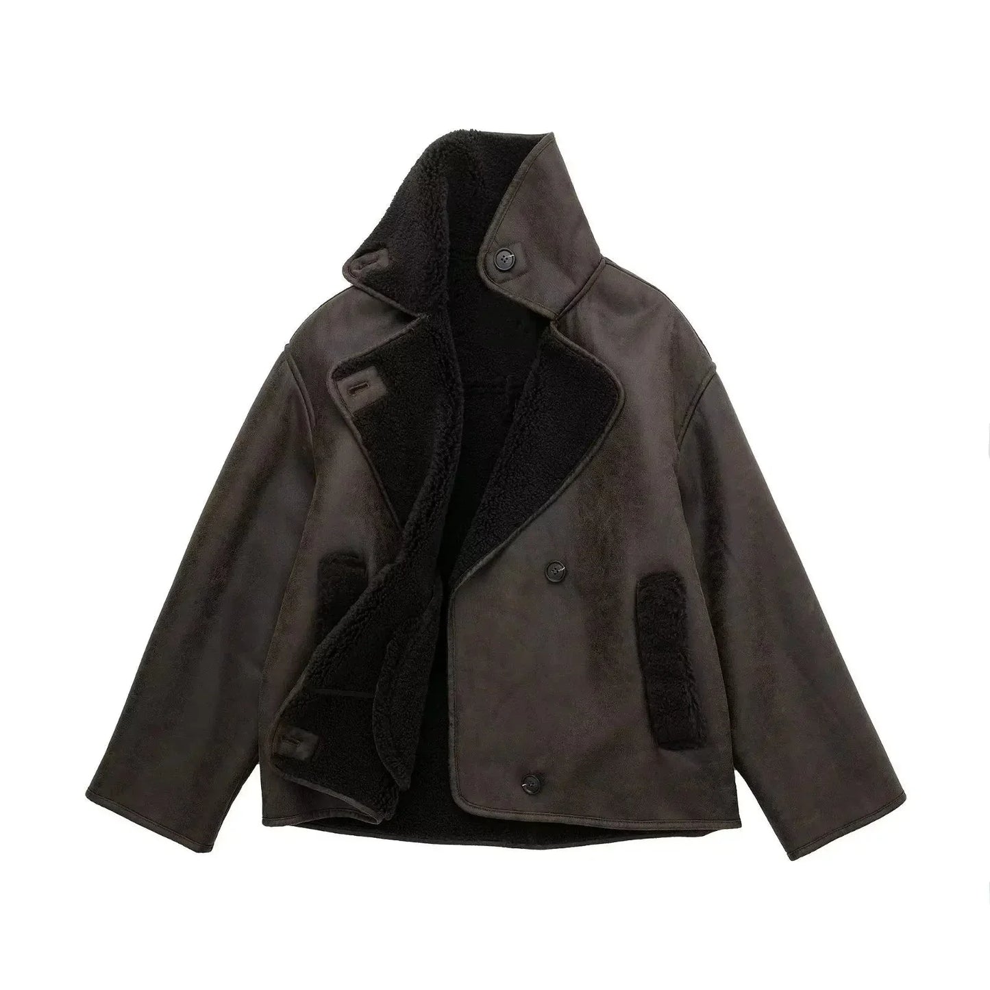 Aira | Biker Look Winterjas met Teddy Voering – Warm & Stoer