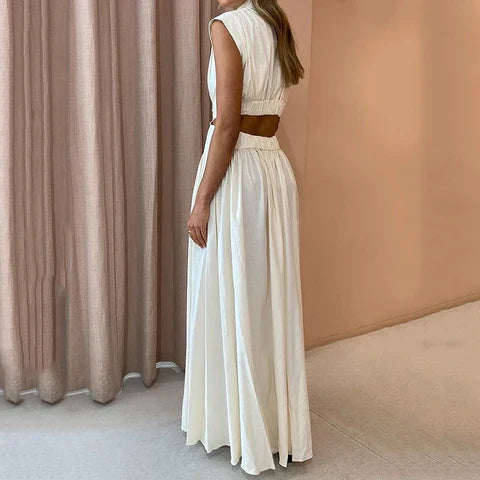 Anje | Elegante Mouwloze Maxi Jurk Dames – Tijdloos Chic met Hoge Halslijn