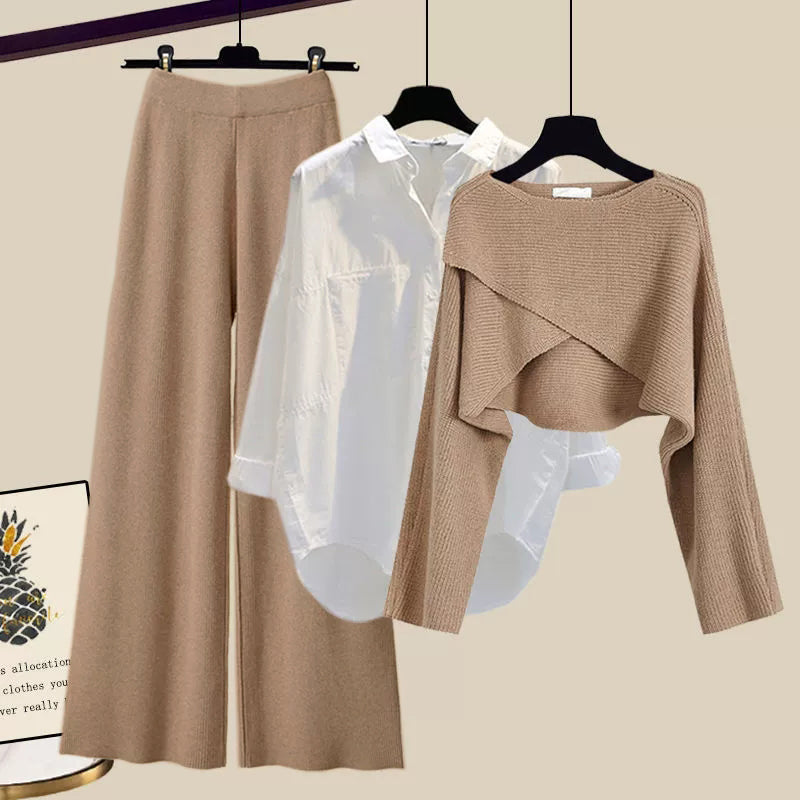 Jannika | Comfy Driedelige Set Dames - Blouse, Broek en Trui met Elegante Pasvorm