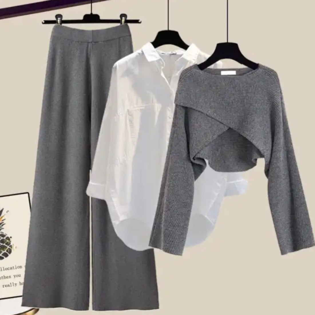Jannika | Comfy Driedelige Set Dames - Blouse, Broek en Trui met Elegante Pasvorm