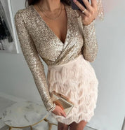 Wendy | Dames Feestjurk - Comfortabele Katoenmix met Veren en Pailletten 0