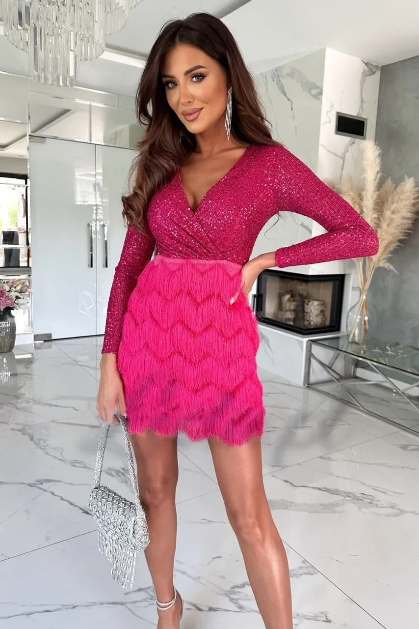 Wendy | Dames Feestjurk - Comfortabele Katoenmix met Veren en Pailletten 5