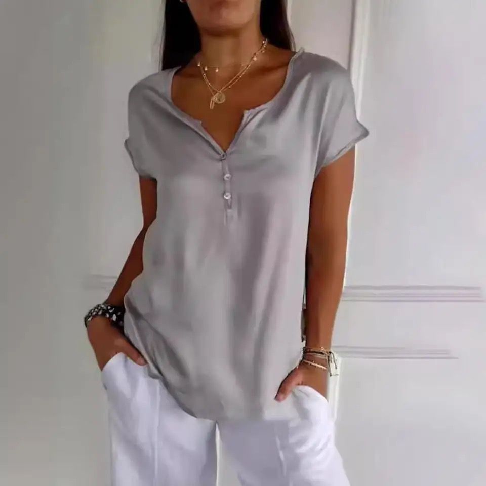 V Hals T Shirt met Korte Mouwen